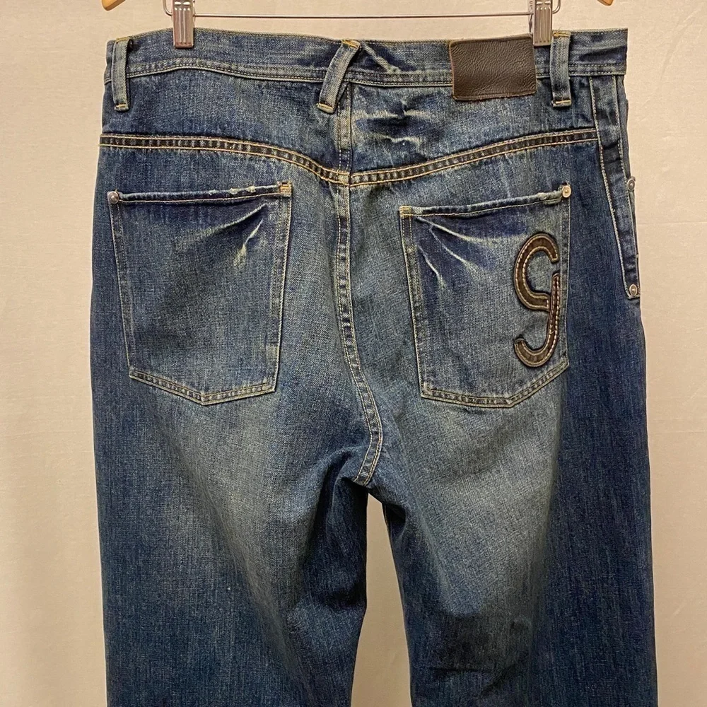 Sean John 36x32 VINTAGE Baggy Jeans Y2K Men’s Button Fly Logo Distressed